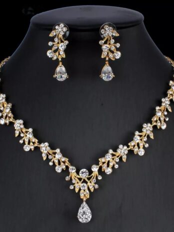 Golden Zircon Jewelry Set Bridal Necklace Earrings Wedding Two-piece Set