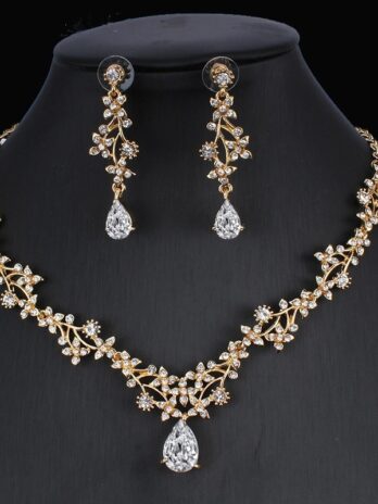 Golden Zircon Jewelry Set Bridal Necklace Earrings Wedding Two-piece Set