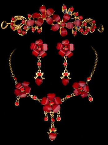 Foreign trade in Europe and the United States explosion bride wedding accessories wholesale jewelry set three piece red collar wholesale