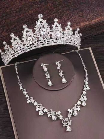 Bridal Rhinestone Crown Necklace Set Wedding Accessories