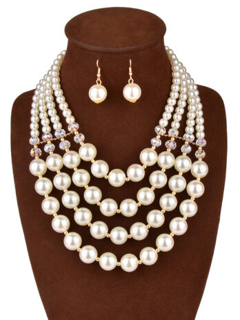 Europe necklace crystal pearl Long Necklace Earrings female bride jewelry set accessories