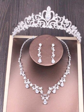 Bridal Rhinestone Crown Necklace Set Wedding Accessories