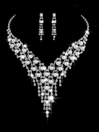 Wholesale fashion OL bridal jewelry set, claw chain earrings, Pearl Rhinestone Necklace 465